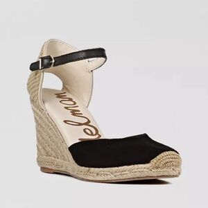 Sam Edelman Harmony Platform Wedge Espadrilles Sandals Black Tan 9.5